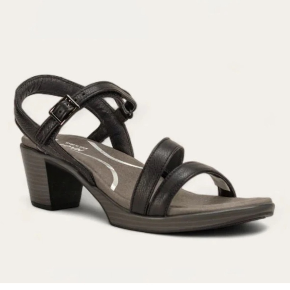 Naot bounty black leather heeled strappy sandals new in box euro 42/ us 11